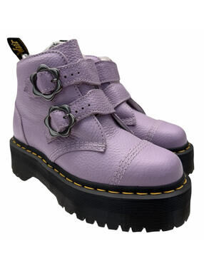 Dr. Doc Martens Devon Flower Buckle Leather Platform Boots Purple Size US 6
